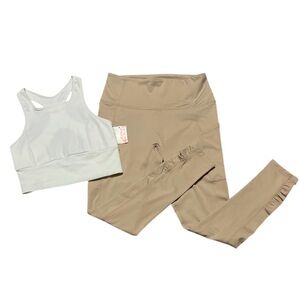 2pc Set-Free People Movement Beige Leggings S and White Sports Bra XS/S Set NWT